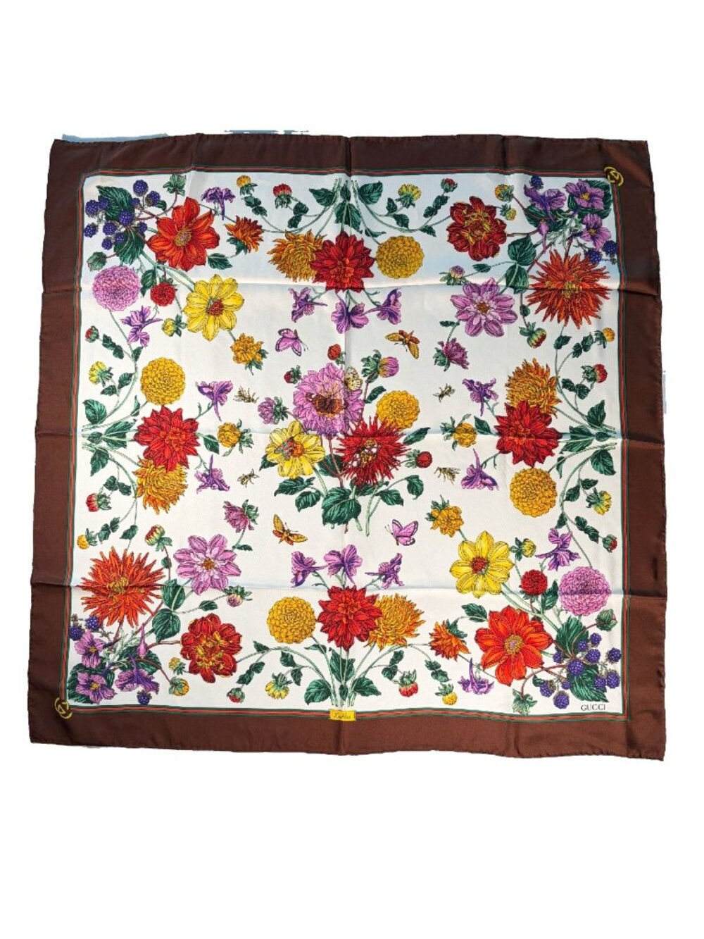 NWT Vintage Gucci “Dahlia” Silk Scarf 34" Floral Made in Italy